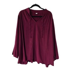 Old Navy Blouse Womens XXL Burgundy Long Sleeves Vneck Flowy